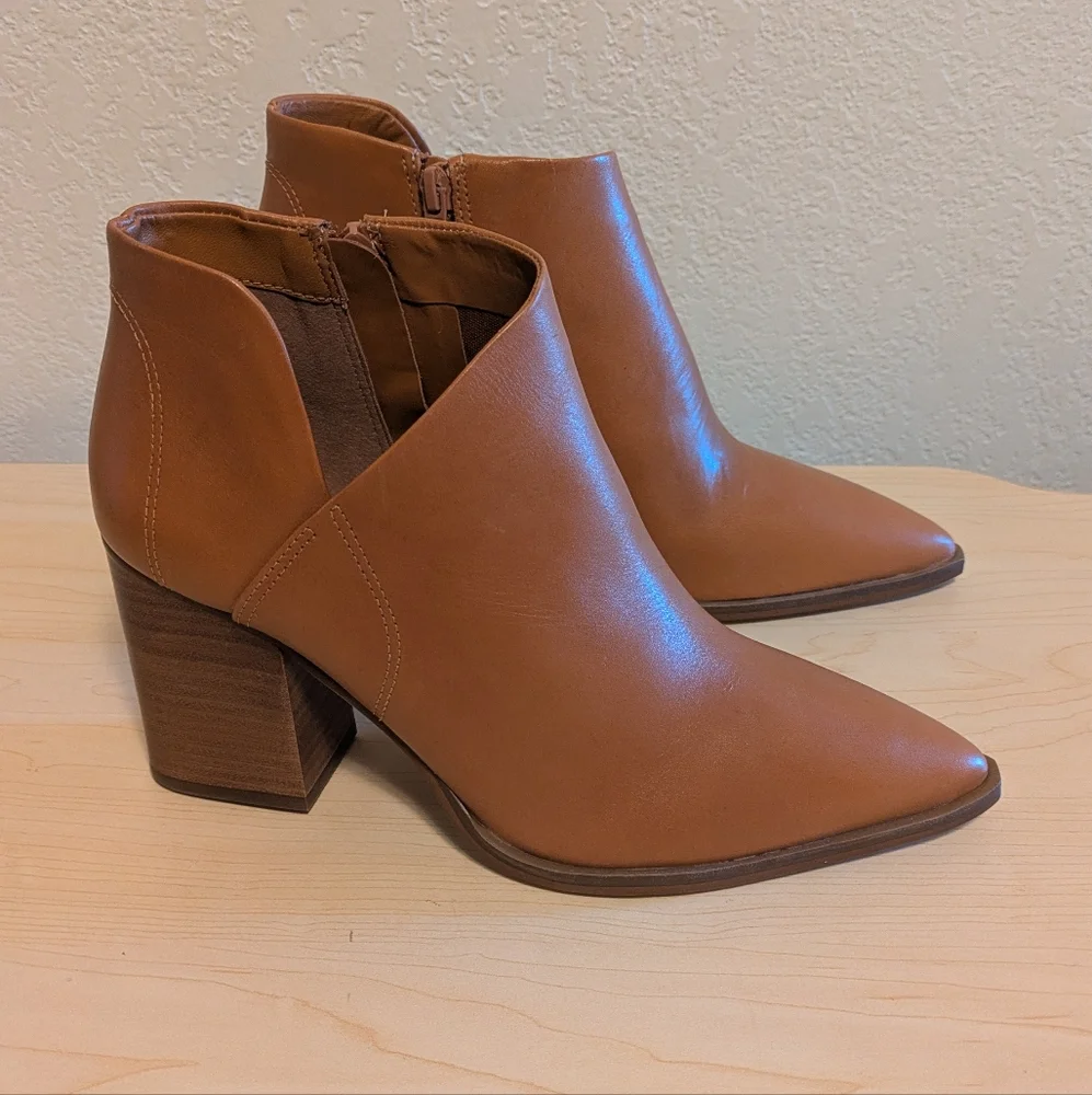 Arezzo Tan Leather Ankle Booties with Pointed Toe - Picture 3 of 12